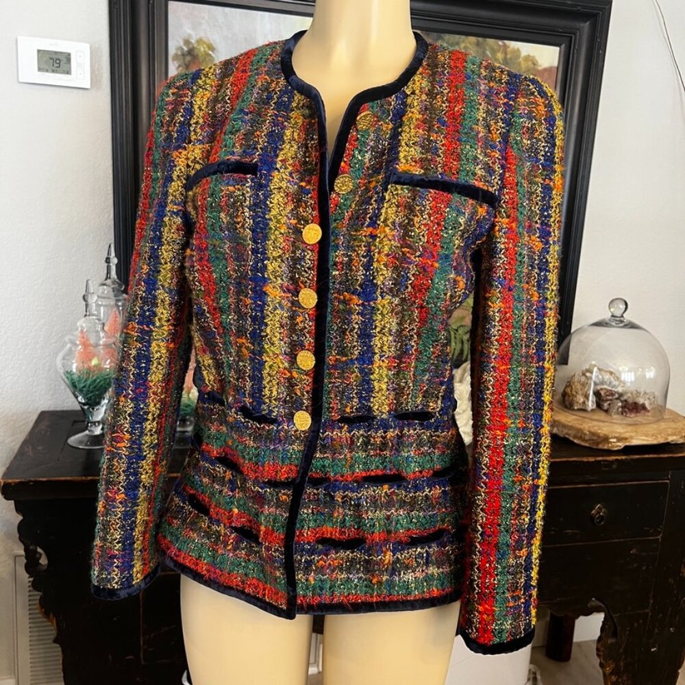 RENZO multi colored threads and yards woven thru a wool blend BLAZER